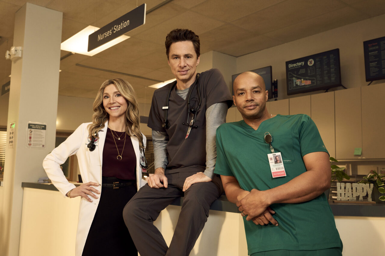 Scrubs - da dx. Donald Faison, Zach Braff e Sarah Chalke nei panni dei medici del Sacro Cuore